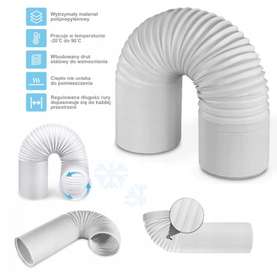 RURA DO KLIMATYZATORA PRZENOŚNEGO BIAŁA śr. 15cm długość 3m